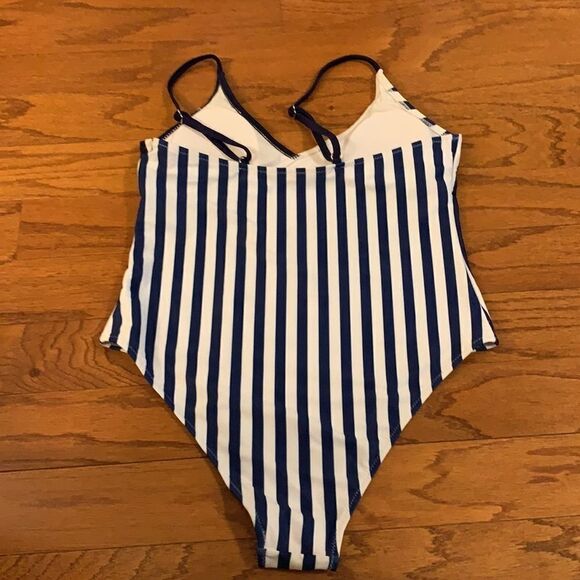 Size large navy & white stripe swimsuit - Picture 2 of 4